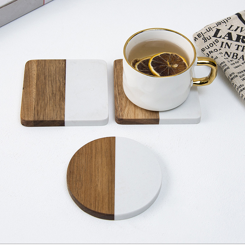 4Pcs Marble Acacia Wood Coaste - Marble Coaster Set review and price