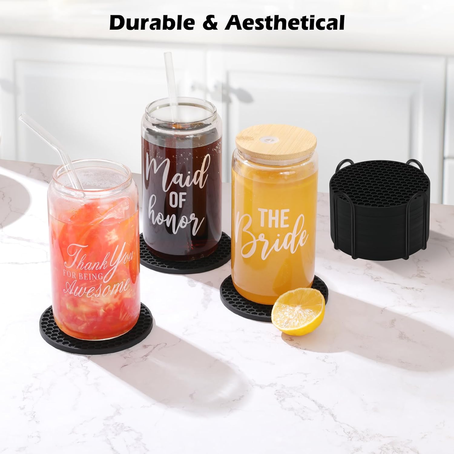 Silicone Coasters Set with Hol - Marble Coaster Set review and price