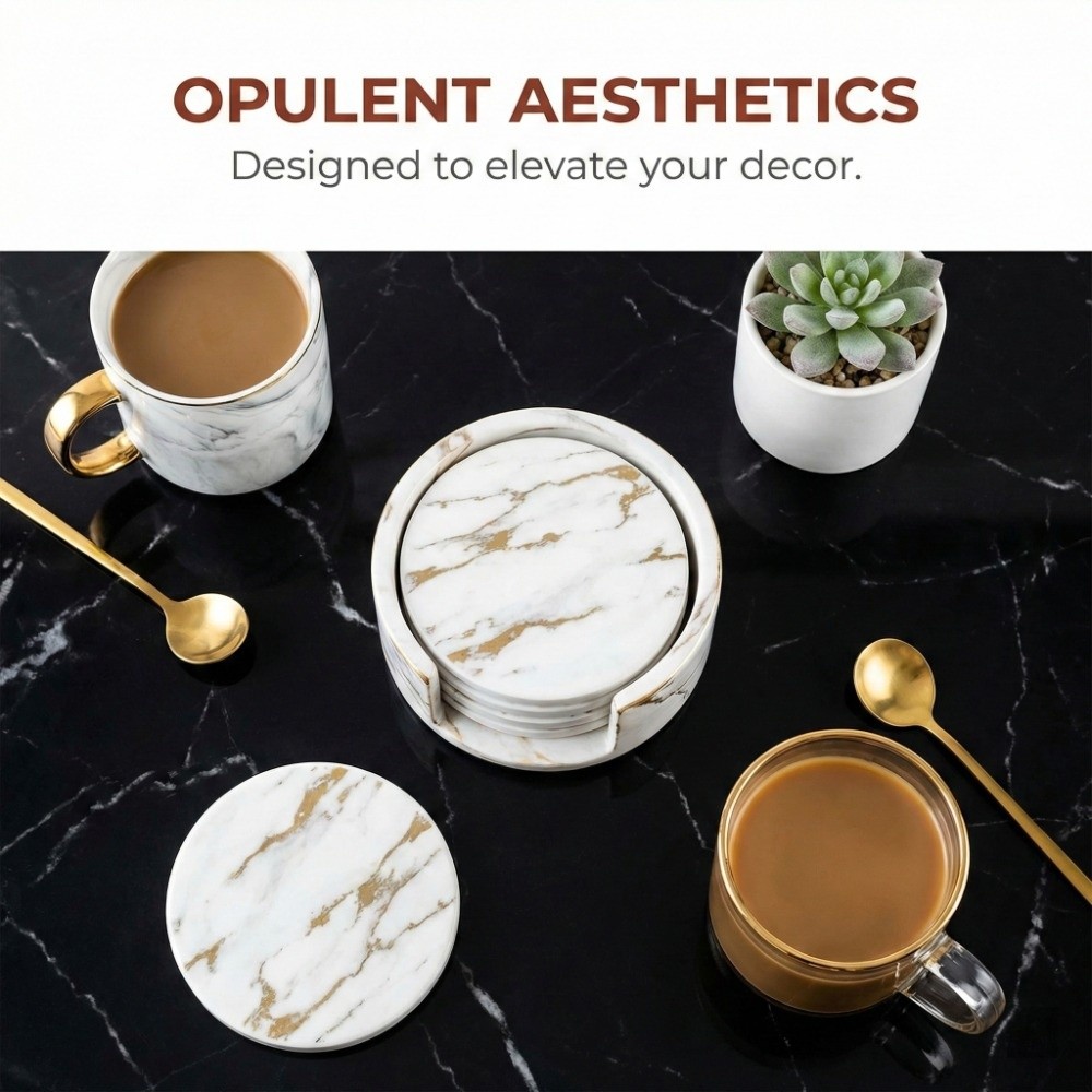 7Pcs Coaster Set PU Leather Co - Marble Coaster Set review and price