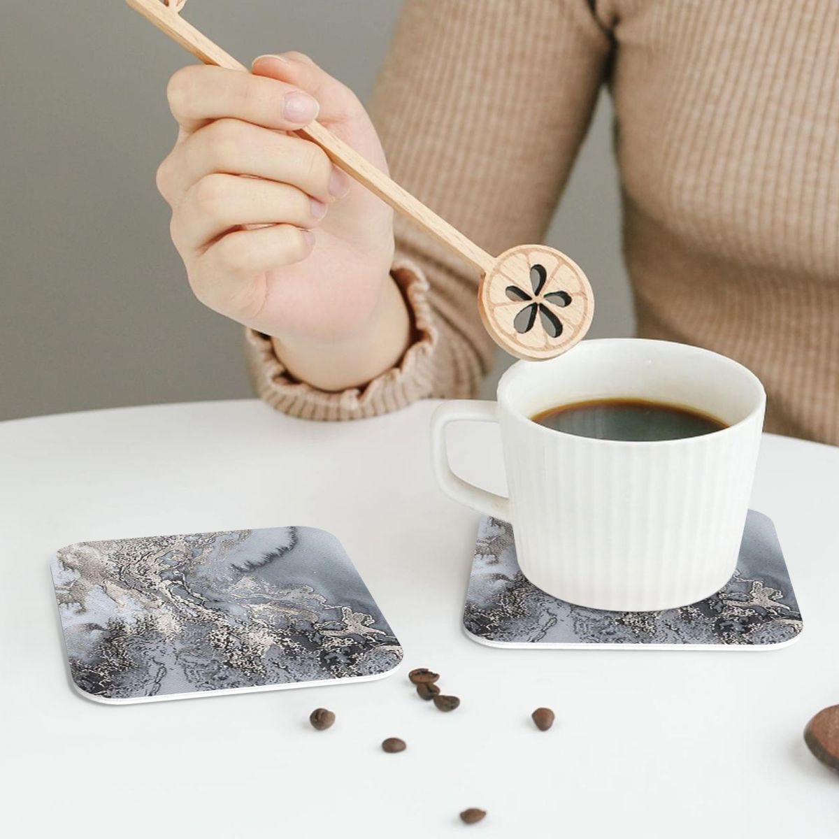 Grey And Silver Marbl Coasters - Marble Coaster Set review and price